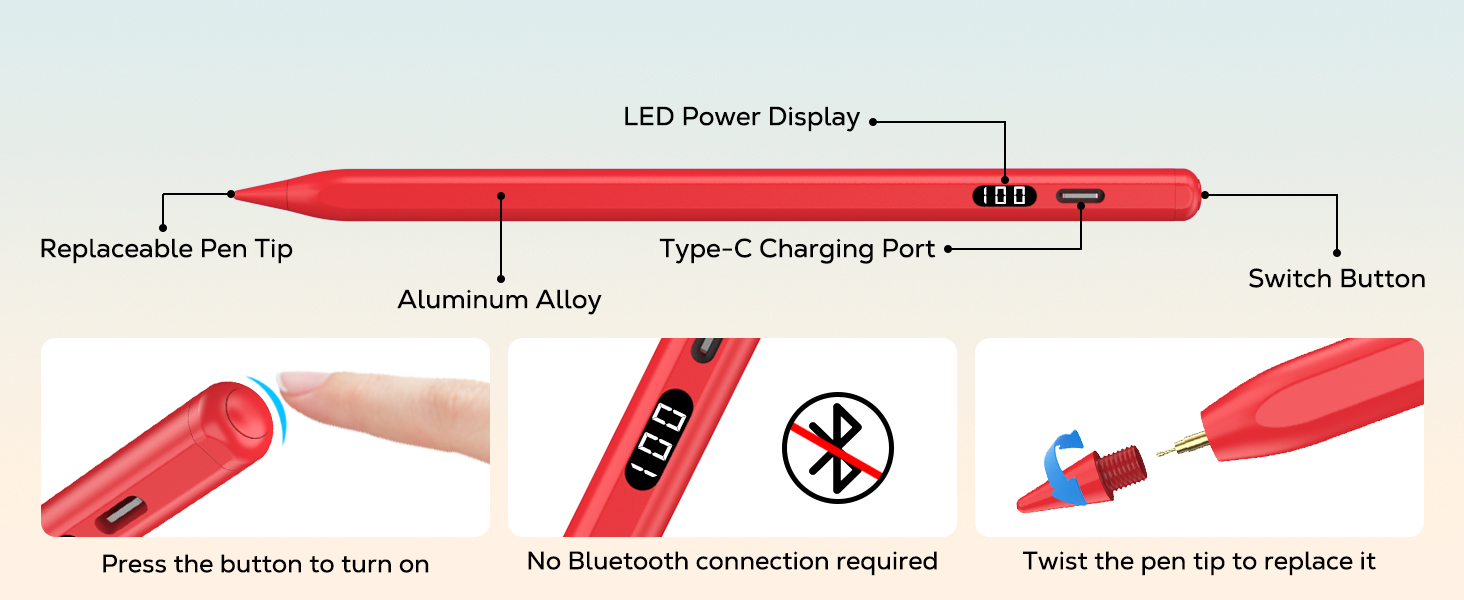 ipad stylus pen with power display