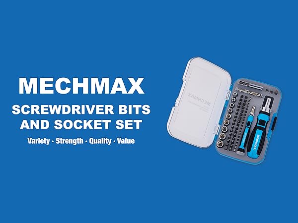 68 Piece MECHMAX Magnetic Ratchet Screwdriver Set, Socket and Interchangeable Bits