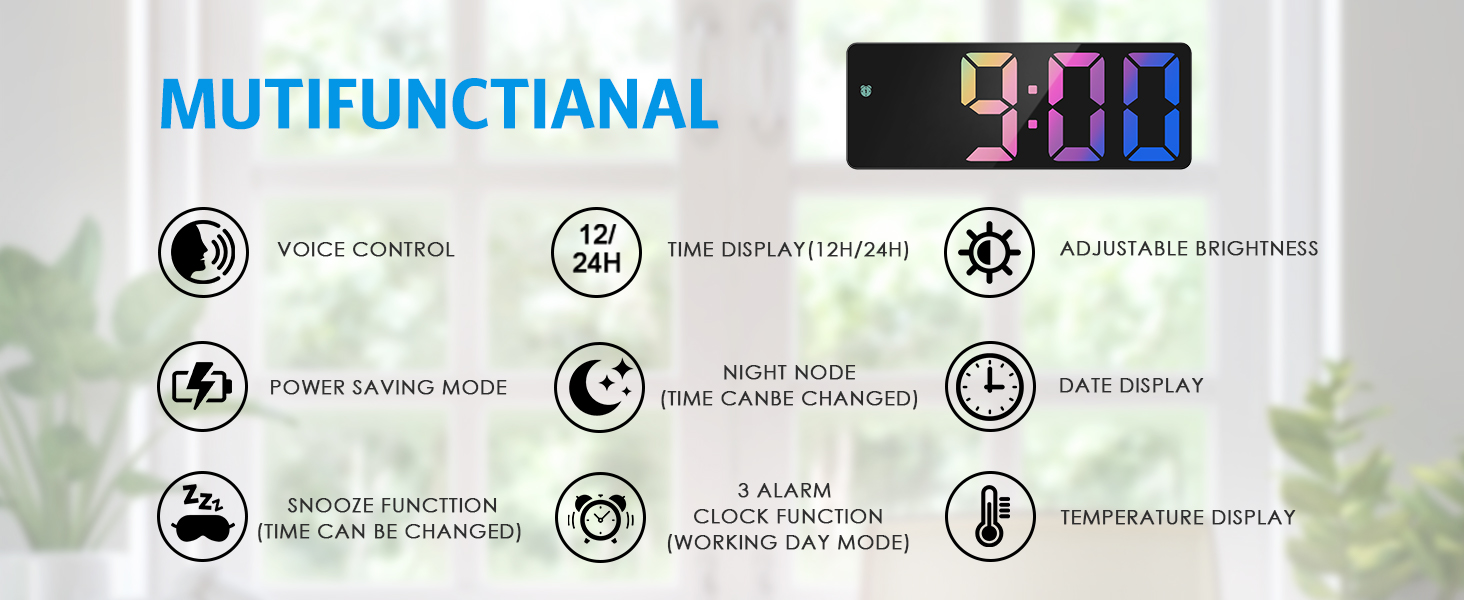 Digital Alarm Clock Large Display, LED Alarm for Bedroom, Type-C/Battery Powered Bedside Alarm Clock
