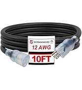 EP 10 Ft 12 Gauge Outdoor Lighted Extension Cord, Heavy Duty NEMA 5-15P/NEMA 5-15R Power Cord, 15...