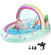 SULIFEEL Rainbow Unicorn Inflatable Play Center Kiddie Pool with Slide and Sprinkler for Children...