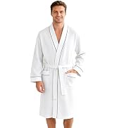 Inner Wish Men's Cotton Waffle Kimono Robe, Lightweight Soft Spa Shower Bathrobe, Hotel Lounge Ro...