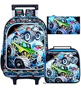 CCJPX 3PCS Truck Rolling Backpack for Boys, Kids Roller Wheels School Bookbag Set, Cars Travel Wh...