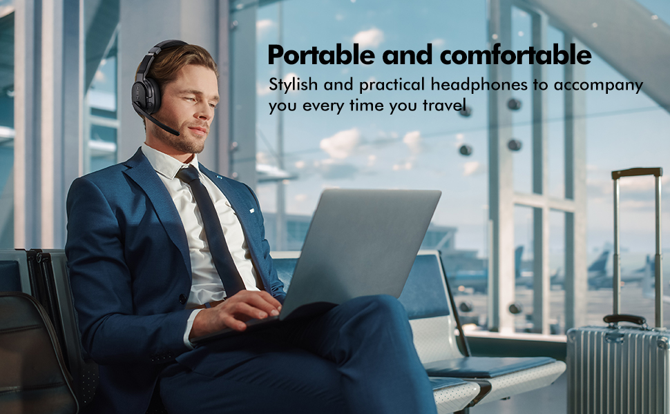 Bluetooth Headphones Over-Ear Lightweight Wireless Headphones Adjustable Headset with Built-in Mic