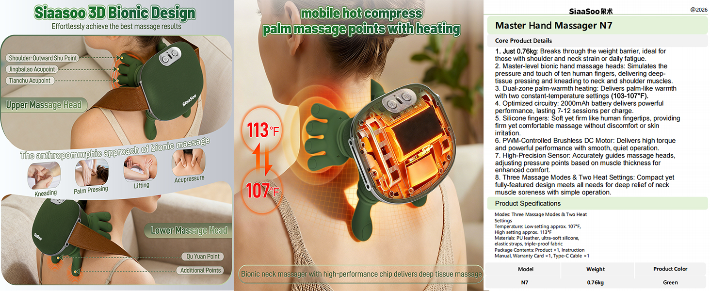 Bionic Deep Tissue Kneading,neck massager with heat,Neck Massager with Fingers,Relax Muscle Tension.