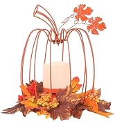 NEEDOMO Fall Pumpkin Tealight Candle Holder, Orange Wrought Iron Pumpkin Shape Votive Candle Hold...