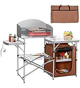 GYMAX Camping Table, Folding Grill Table with Washable Storage, Detachable Windproof Windscreen, ...