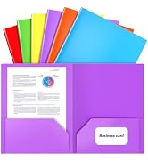SUNQEBO 6 Pack Pocket Folders, Heavy Duty Plastic Folders with Pockets, 2 Pocket Aesthetic Cute C...