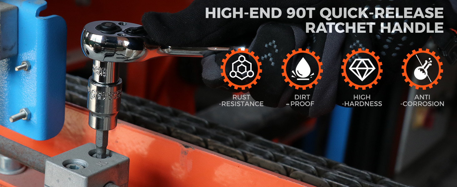 1/4&amp;#34; Drive 90-Tooth Quick-Release Ratchet Handle