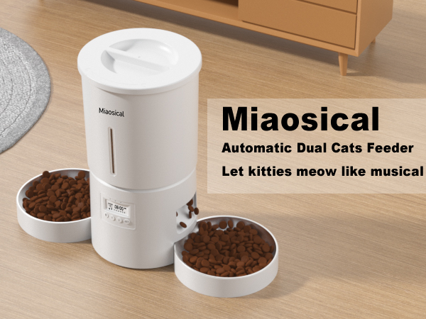 miaosical dual bowls cat feeder white