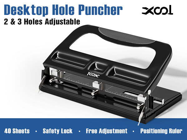 XOOL 3 Hole Punch, Heavy Duty Metal Hole Puncher for 2 or 3 Holes