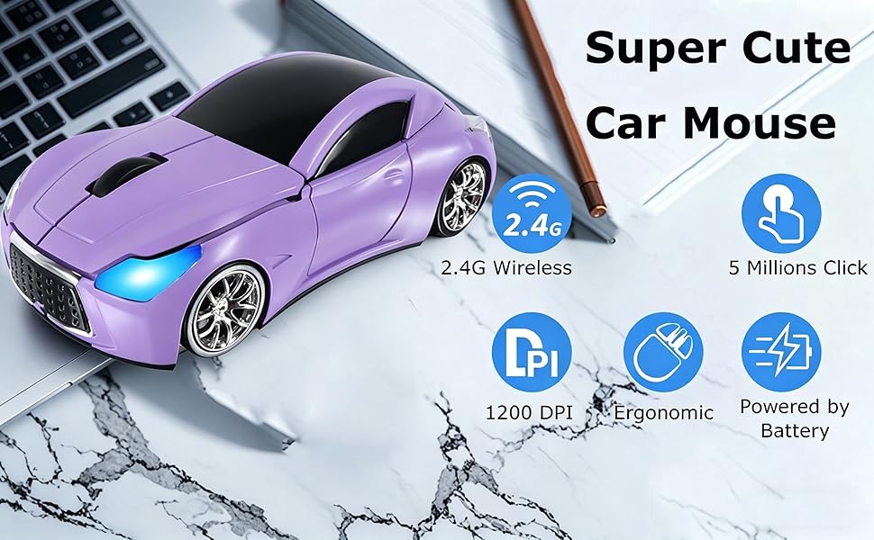 CUTE COOL CAR WIRELESS MOUSE HOME SCHOOL OFFICE STUDENT WOMEN MEN BOY GIRL GIFT