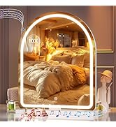 Hasipu Vanity Mirror with Lights and Bluetooth Speaker, 18"×22" Arched LED Makeup Mirror, Lighted...