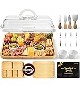 Renmxj Charcuterie Boards with Lid Gift Set, 2 in 1 Travel Portable Cheese Board with Knives Set,...