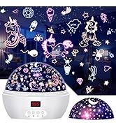 MOKOQI Kid Unicorn Night Light for Girls, Star Projector Night Lights Rotating Light Projector wi...