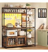 47.2 in Bakers Rack with Power Outlet &amp; LED Light, Coffee Bar with Coffee Pod Holder for Vetuo, K...