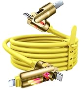 LISEN 6.6FT 240W 4-in-1 Multi Charging Cable, USB A/C to C/L, Yellow, for iPhone 16/15/14 Pro Max...