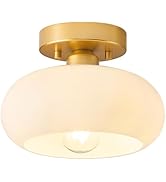 WOKNOS Mid-Century Modern Gold Semi Flush Mount Ceiling Light, Kitchen Ceiling Light Fixture with...