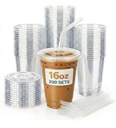 Nicole Home Collection 300 Sets – 16 oz Clear PET Plastic Cups with Lids and Straws, Sturdy &amp; Foo...