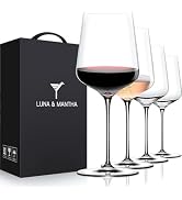LUNA &amp; MANTHA Wine Glasses Set of 4, 15 oz Hand Blown Crystal Red White Wine Glasses with Stem, I...