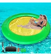TONKOUM Water Hammock Inflatable Dock, 8ft Floating Raft Circular Water Island, Float Rings Air M...