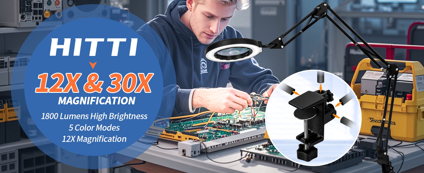 12X 30X magnifying glasses for close work magnifier with light and stand craft light