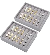Ewen 2 Pack Mini Stackable Ring Trays for Drawers, 4.72x3.74x0.98in Velvet Display Cases with 6 S...