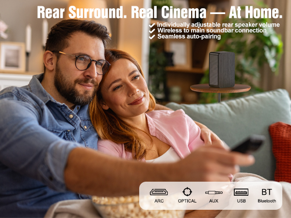2 Wireless Rear Surround, 2 Wired Front Speakers, Real Cinema — At Home.