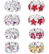 Craftdady 8Pcs European Large Hole Beads 15mm Crystal Rhinestone Spacer Beads 5.5mm Hole Heart St...