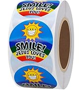 Hybsk Jesus Stickers 1.5 inch Smile Jesus Loves You Labels for Church Christmas Items Gift Total ...