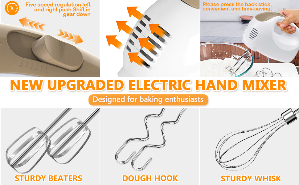 5-Speed Electric Hand Mixer with Whisk, Traditional Beaters
