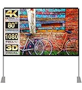 Projector Screen with Stand 80 inch 16:9 HD 4K Indoor Outdoor Projection Screen Portable Projecto...