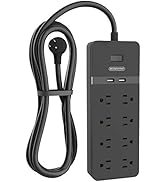 25 ft Extension Cord Flat Plug, NTONPOWER 8 Outlet Surge Protector Power Strip with USB Ports, 15...