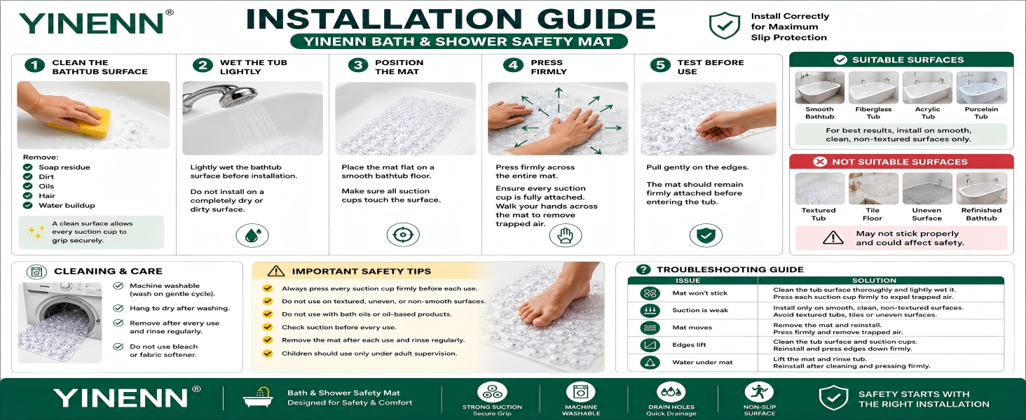 BATH SHOWER SAFETY MAT INSTALLATION GUIDE