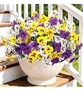 Ouddy Decor 20 Bundles Artificial Pansy Flowers for Outdoors, Fake Silk Flowers Faux Plants UV Re...