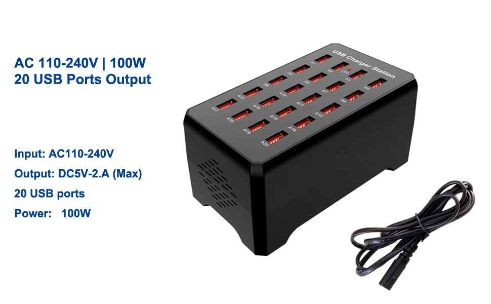 20 port usb charing station-black