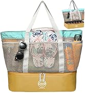 STOVER Extra Large Mesh Beach Bag, Vacation, Pool, Shopping &amp; Travel Tote - Foldable w/Storage Po...