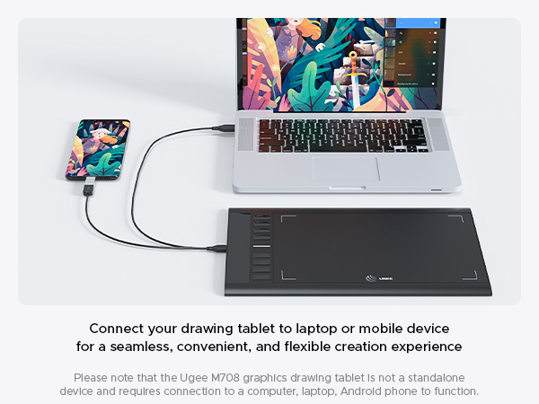 Grapics drawing tablet connect to laptop or mobile device