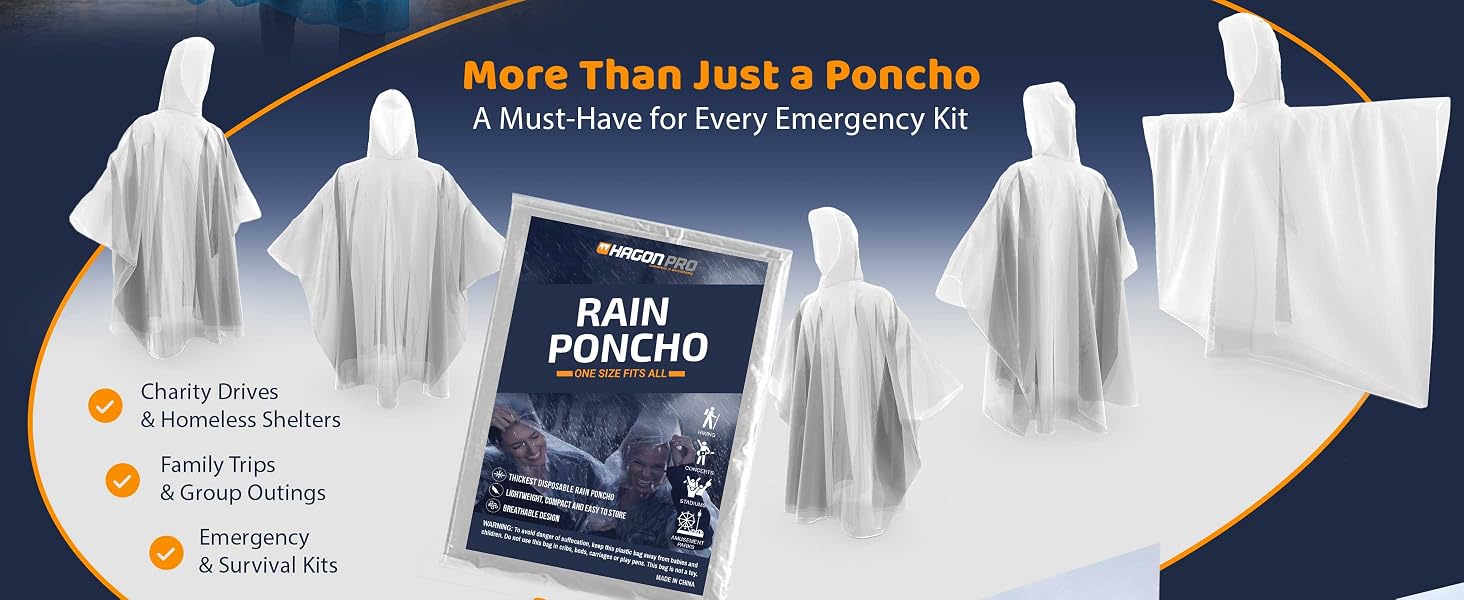 Hagon Pro rain poncho 5 pack with clear poncho examples and use cases