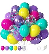 CVPARTYON Pink Blue Purple Balloons 60 Pcs 12 Inches Hot Pink Metallic Purple Yellow Confetti Bal...