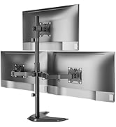 monTEK Stable Triple Monitor Stand, Free Standing Fully Adjustable Desk Mount for 3 Screen up to ...