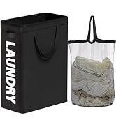 Slim Laundry Hamper with Removable Inner Bag and Side Handles, 45L Small Laundry Baskets to Store...