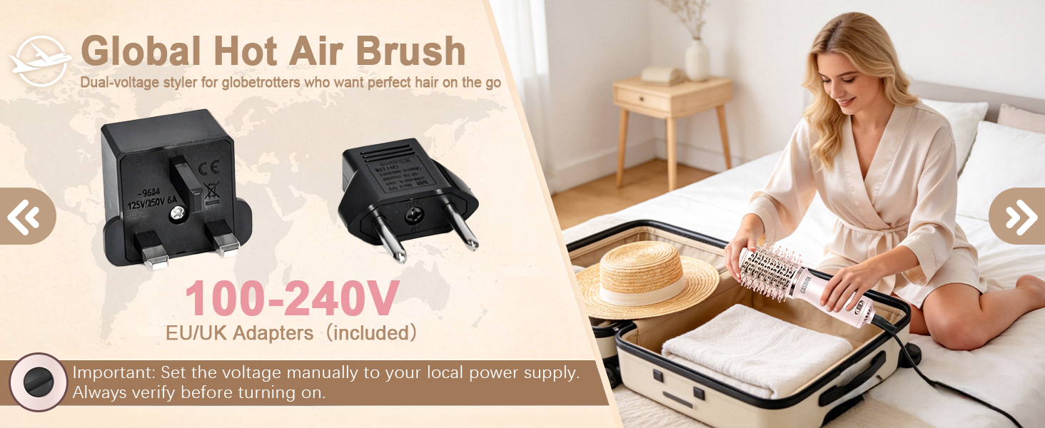 Dual Voltage Hair Dryer Brush for Travel