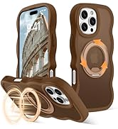 Amzfield for iPhone 16 Pro Case with 360° Spin Magnetic Stand, Compatible with MagSafe, Cute Wavy...