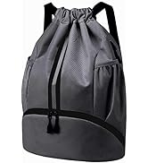 Hoedia Sports Drawstring Backpack - String Swim Gym Bag with Shoes Compartment and Wet Proof Pock...