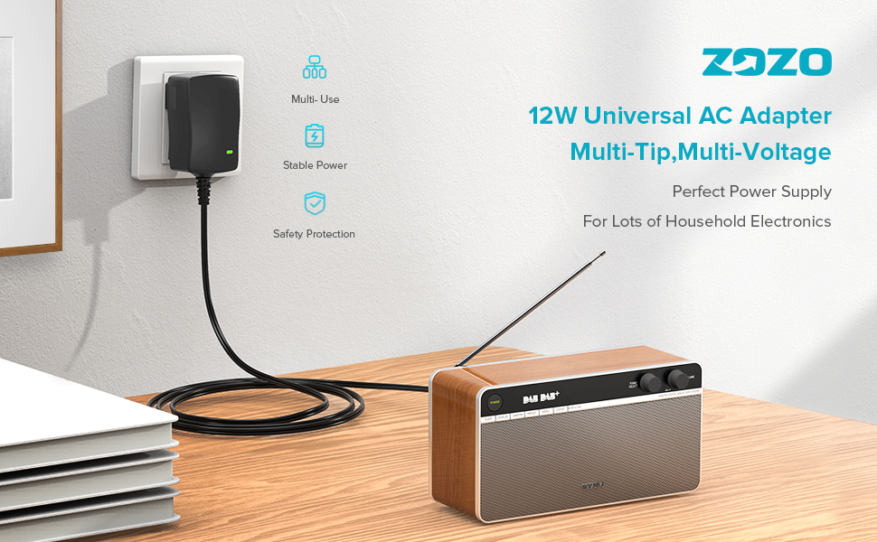 universal 12W ac/dc adapter with 8 tips