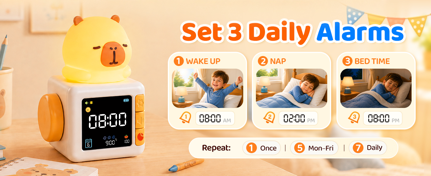 Capybara Kids Alarm Clock with Night Light 1464*600-6-1