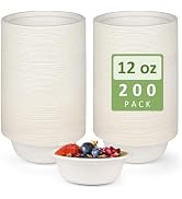 Heavy Duty Paper Bowls - 200 Pack, 12 oz, Made of Natural Bagasse, Ideal for Hot So...