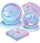 Fighting to Achieve 72PCS Mermaid Birthday Plates and Napkins, Set of 24 Disposable Plates for Se...