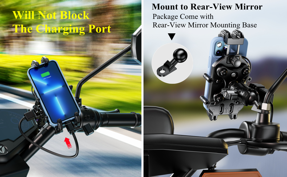 Can be mounted to handlebar and mirror